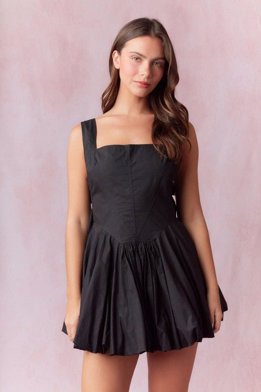 Bow Back Extra Bubble Hem Mini Dress Black