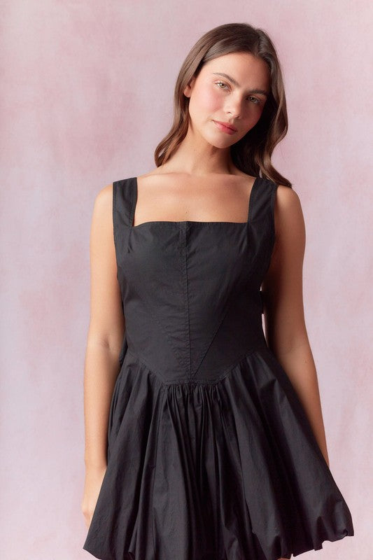 Bow Back Extra Bubble Hem Mini Dress Black