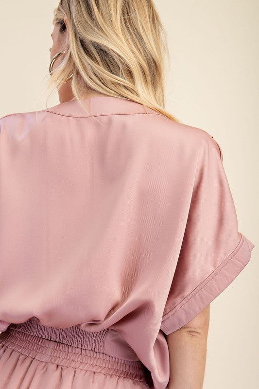 Surplice Neck Oversized Top Blush