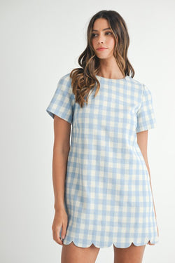 Scallop Hem Plaid A Line Mini Dress Blue - Southern Fashion Boutique Bliss Scallop Hem Plaid A Line Mini Dress Blue - Southern Fashion Boutique Bliss