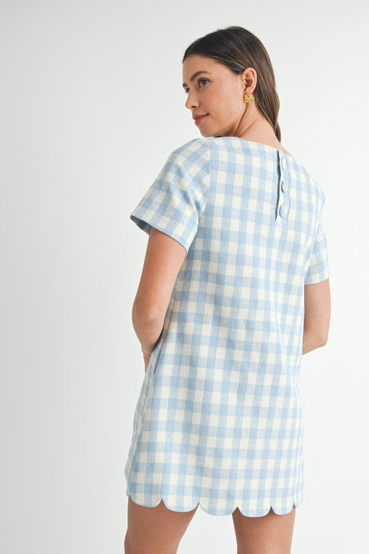 Scallop Hem Plaid A Line Mini Dress Blue - Southern Fashion Boutique Bliss Scallop Hem Plaid A Line Mini Dress Blue - Southern Fashion Boutique Bliss