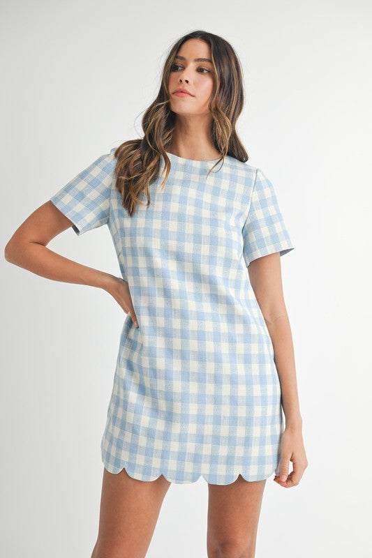 Scallop Hem Plaid A Line Mini Dress Blue - Southern Fashion Boutique Bliss Scallop Hem Plaid A Line Mini Dress Blue - Southern Fashion Boutique Bliss