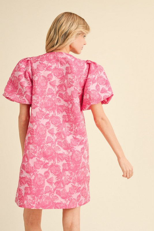 Flower Jacquard Embroidery Dress Pink