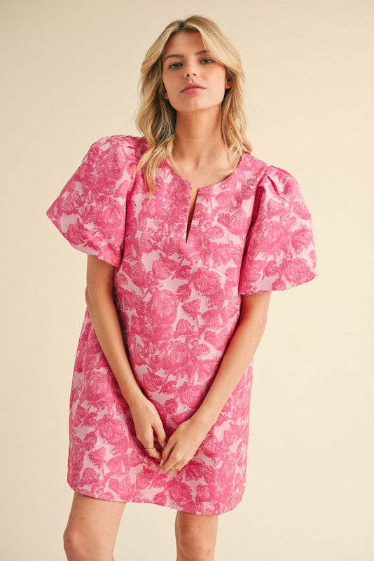 Flower Jacquard Embroidery Dress Pink