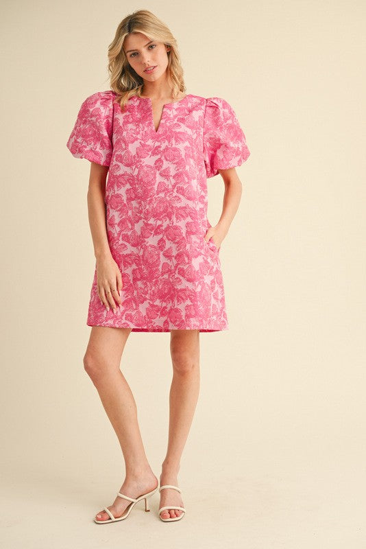 Flower Jacquard Embroidery Dress Pink