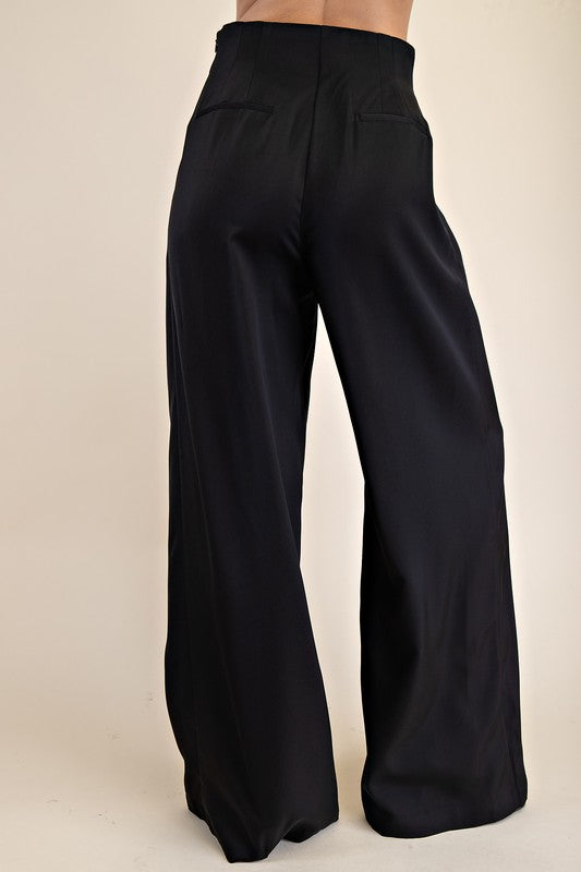 Pleated High-Waisted Wide Pants Black