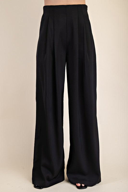 Pleated High-Waisted Wide Pants Black