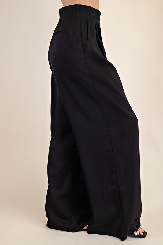 Pleated High-Waisted Wide Pants Black