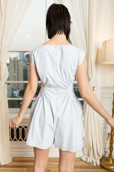 Pleated Romper w/Drape Details Powder Blue - Southern Fashion
