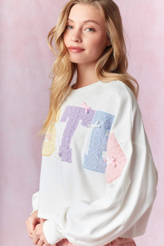 Easter Tweed Embroidery Sweatshirt White