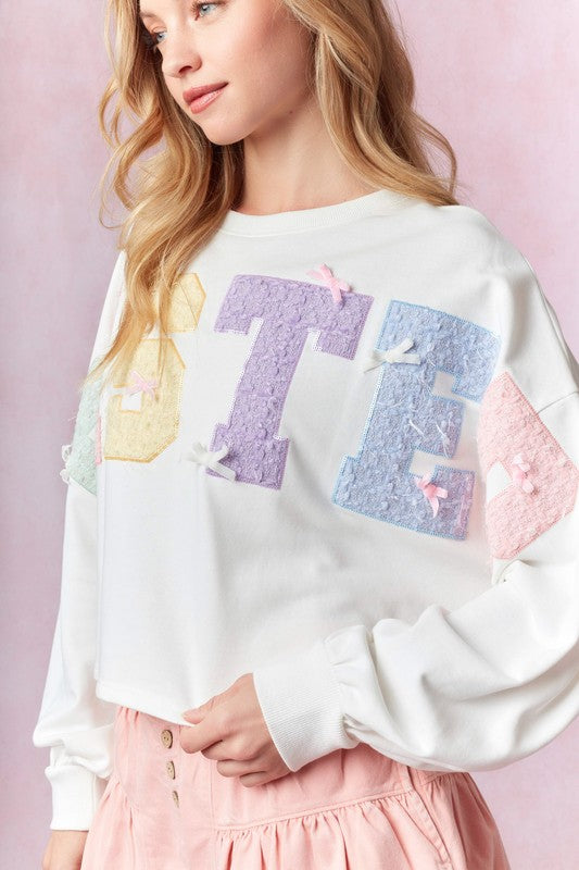 Easter Tweed Embroidery Sweatshirt White