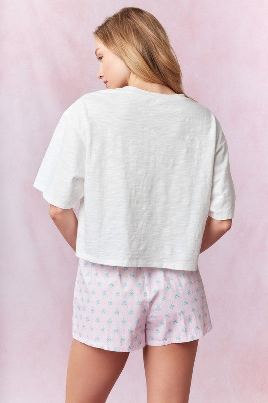 Easter Bunny  Cropped Cotton Slub Top White