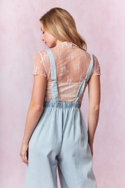 Washed Denim Sleeveless Jumpsuit Light Denim