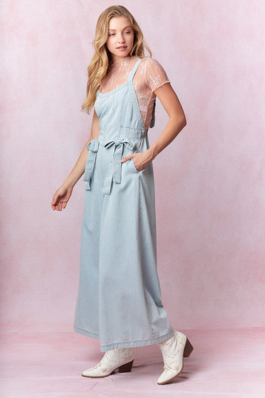 Washed Denim Sleeveless Jumpsuit Light Denim