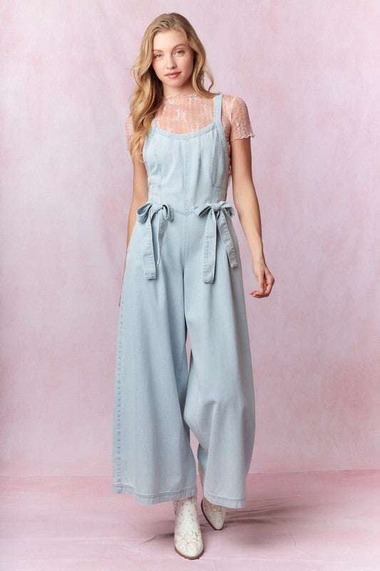Washed Denim Sleeveless Jumpsuit Light Denim