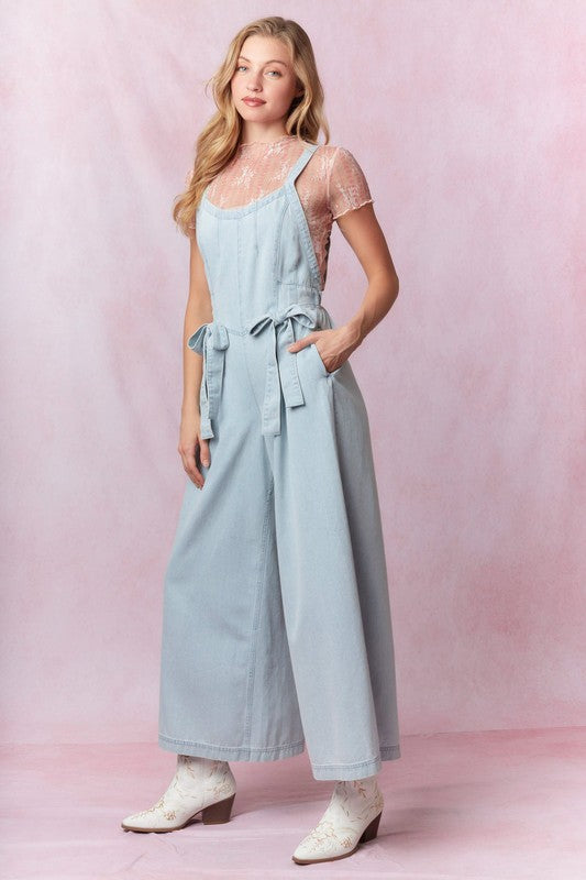 Washed Denim Sleeveless Jumpsuit Light Denim