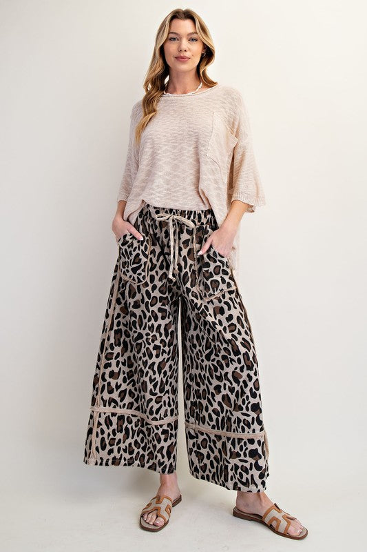 Animal Print Mineral Washed Lounge Pants Mushroom
