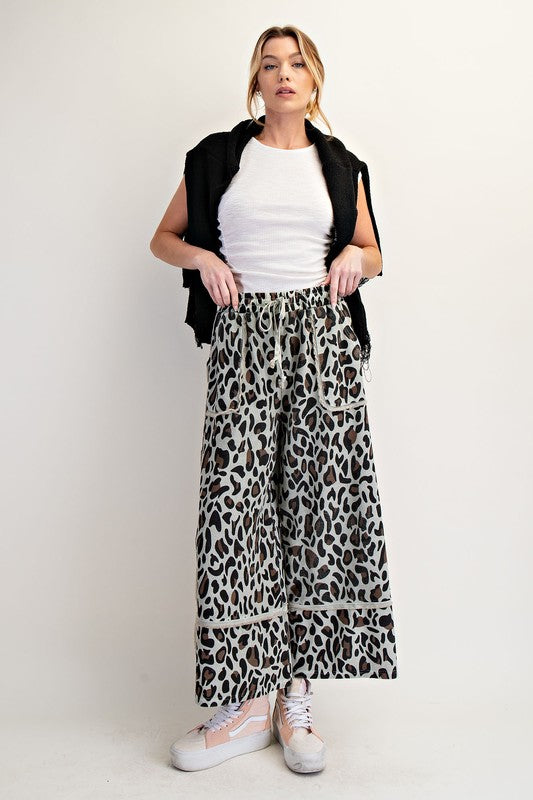 Animal Print Mineral Washed Lounge Pants Sage