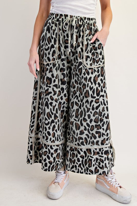 Animal Print Mineral Washed Lounge Pants Sage