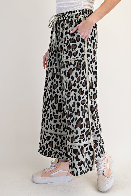 Animal Print Mineral Washed Lounge Pants Sage