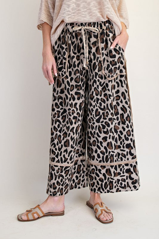 Animal Print Mineral Washed Lounge Pants Mushroom