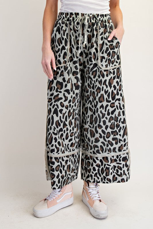 Animal Print Mineral Washed Lounge Pants Sage