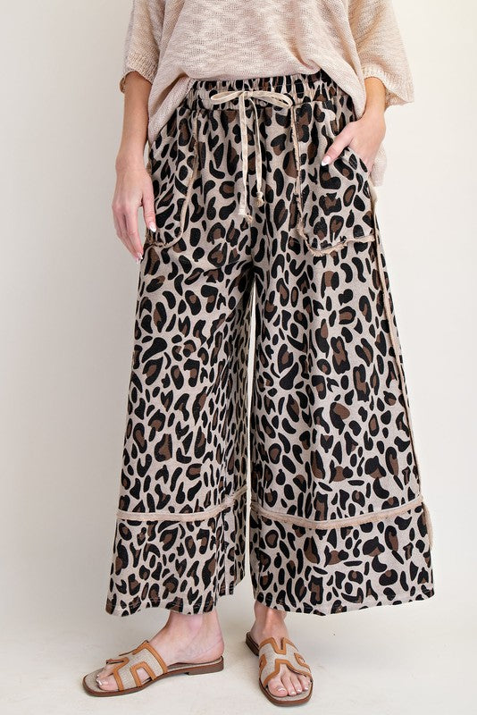 Animal Print Mineral Washed Lounge Pants Mushroom