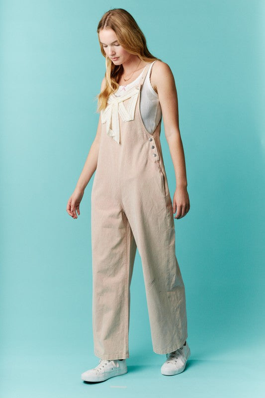 Lace Ribbon Detailed Solid Twill Overalls Mauve