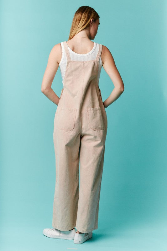 Lace Ribbon Detailed Solid Twill Overalls Mauve
