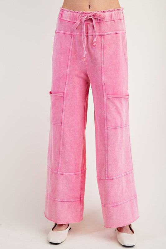 Mineral Washed Terry Knit Pants Barbie Pink