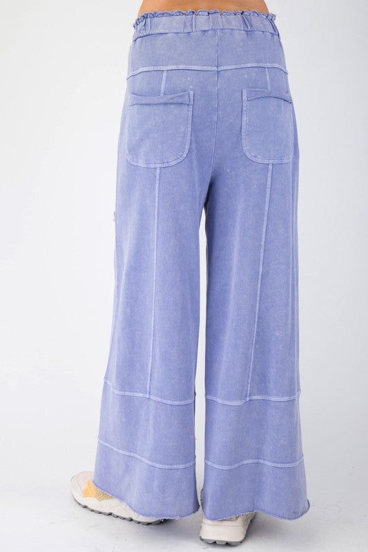 Mineral Washed Terry Knit Pants Misty Blue