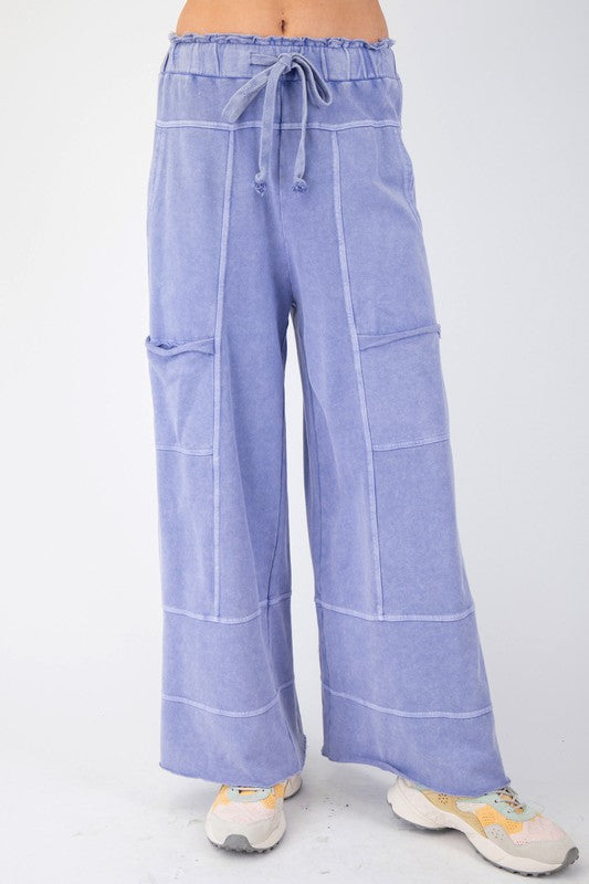 Mineral Washed Terry Knit Pants Misty Blue