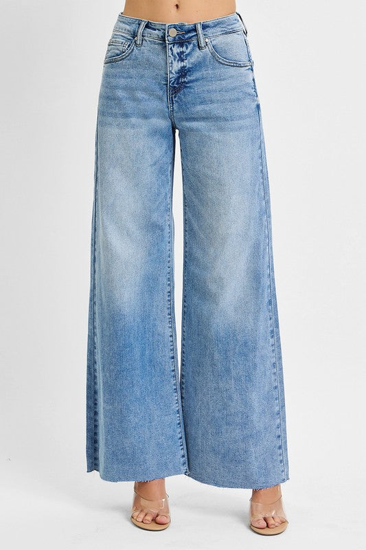 High Rise Ankle Palazzo Jeans Light