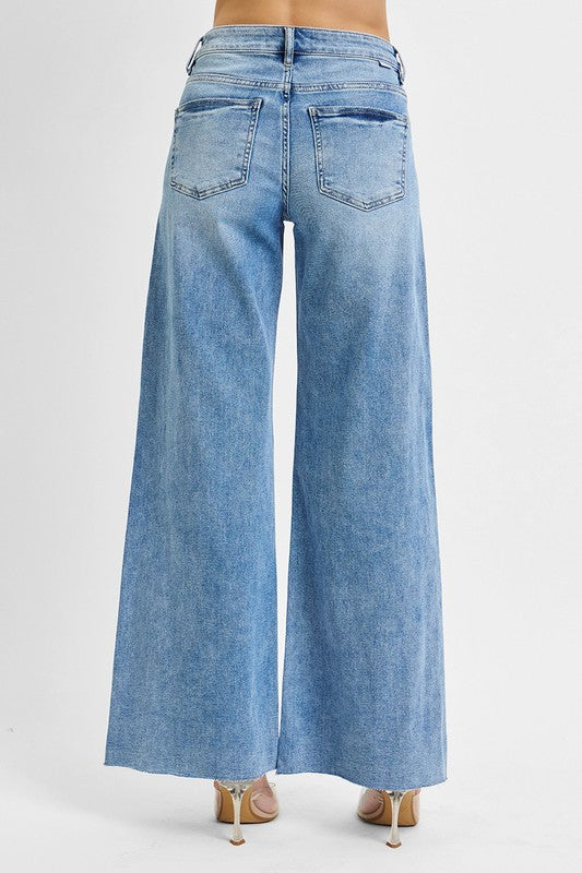 High Rise Ankle Palazzo Jeans Light