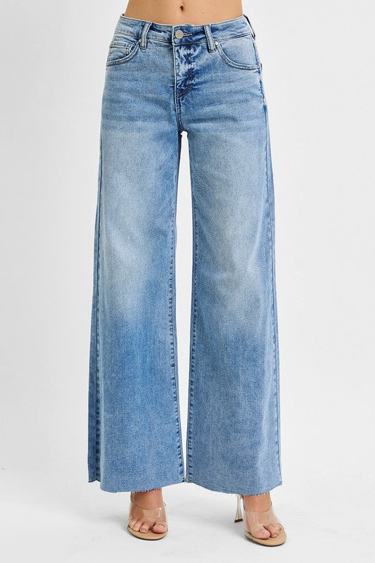 High Rise Ankle Palazzo Jeans Light