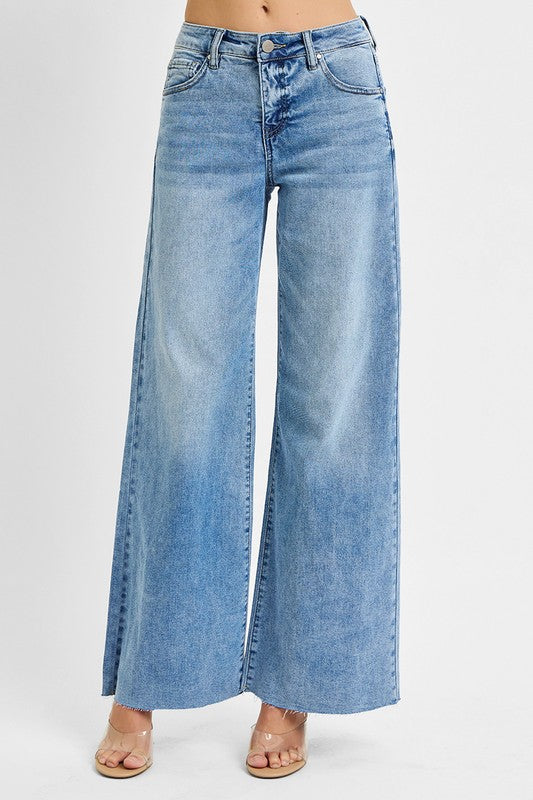 High Rise Ankle Palazzo Jeans Light