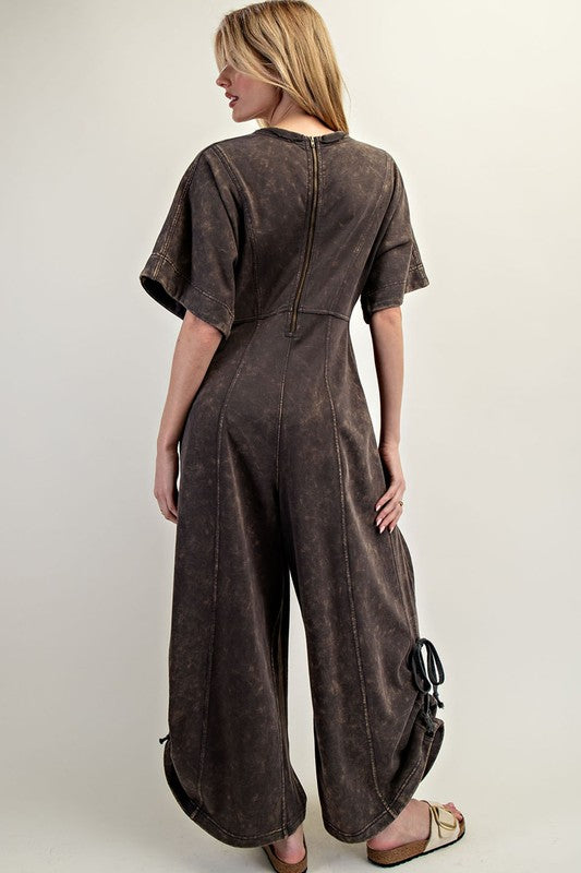 Mineral Washed V-Neck Jumpsuit Ash Black