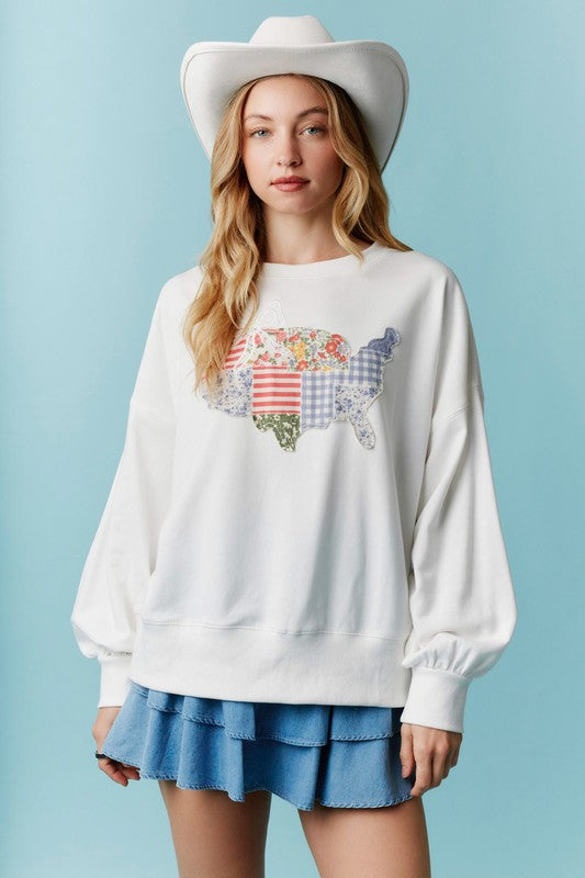 America Lace Laser Cut Sweatshirt Off White