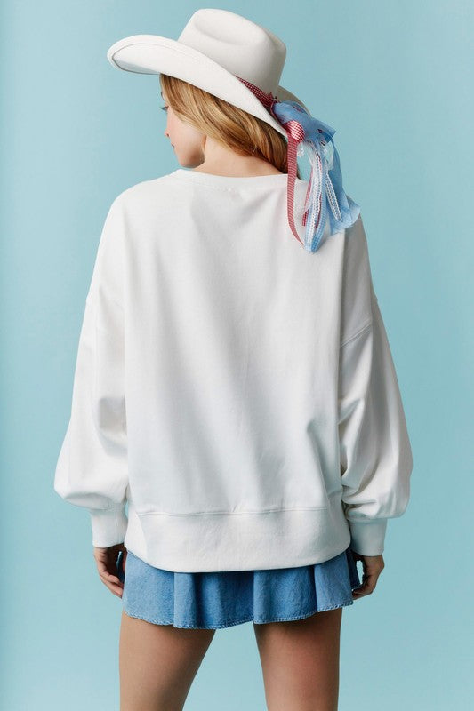 America Lace Laser Cut Sweatshirt Off White