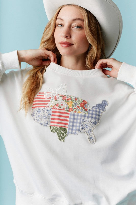America Lace Laser Cut Sweatshirt Off White