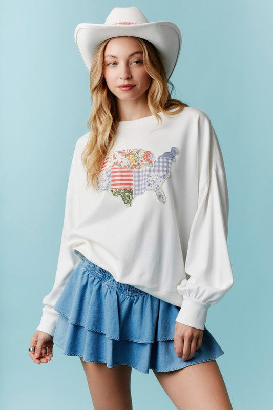 America Lace Laser Cut Sweatshirt Off White
