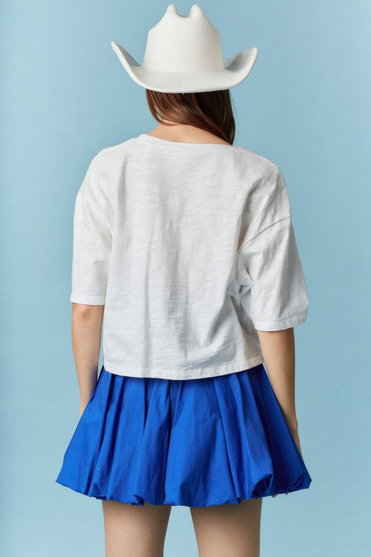 America Printed Lace Bow Top Off White