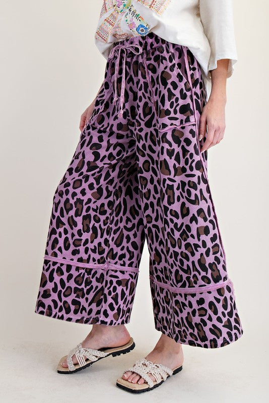 Animal Print Mineral Washed Lounge Pants Orchid