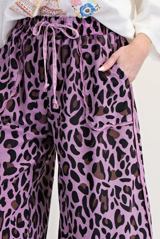 Animal Print Mineral Washed Lounge Pants Orchid