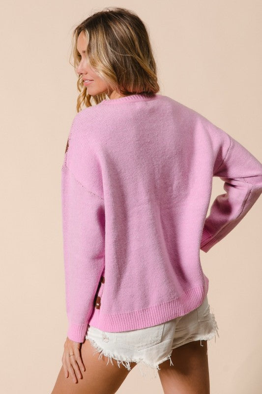 Gingerbread Christmas Sweater Top Pink