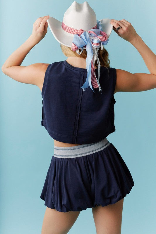 Heavy Crochet Embroidery Detail Top Navy