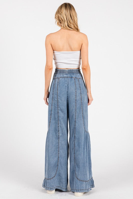 Wide Leg Palazzo Chambray Pants Denim