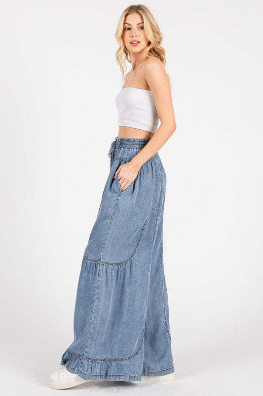 Wide Leg Palazzo Chambray Pants Denim Wide Leg Palazzo Chambray Pants Denim