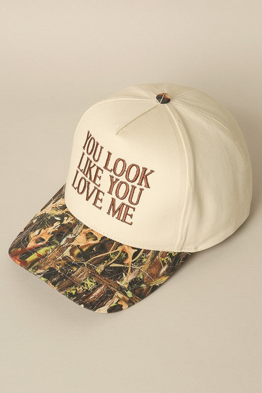 You Look Like You Love Me Camo Trucker Cap Brown