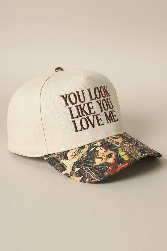 You Look Like You Love Me Camo Trucker Cap Brown